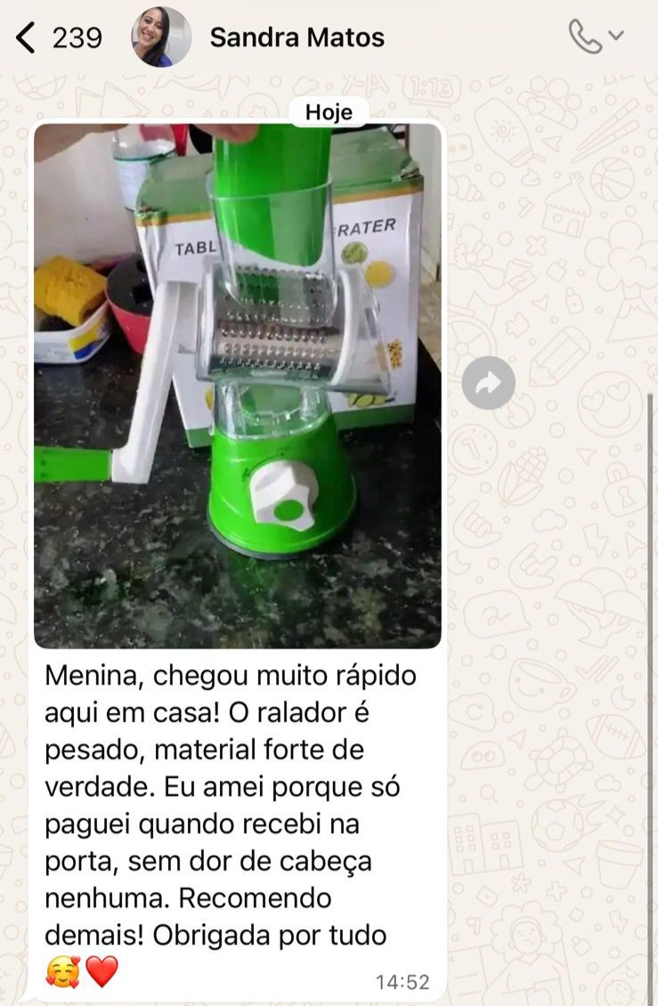Depoimento de Sandra Matos com o ralador verde