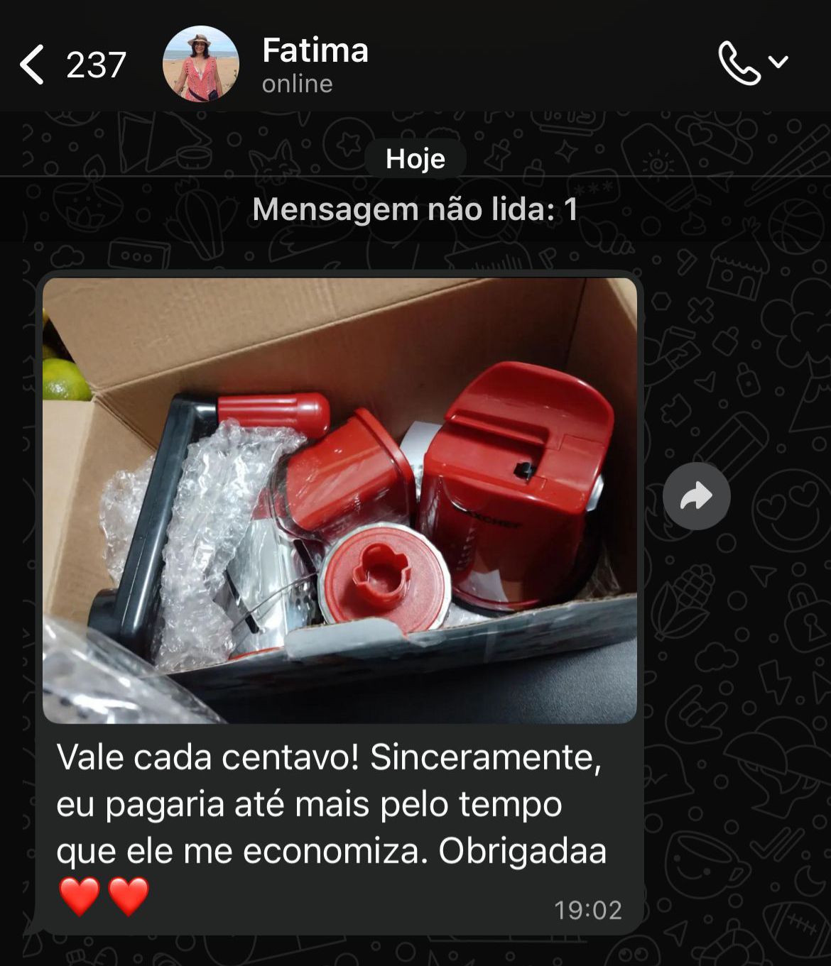 Depoimento de Fatima ao receber o ralador
