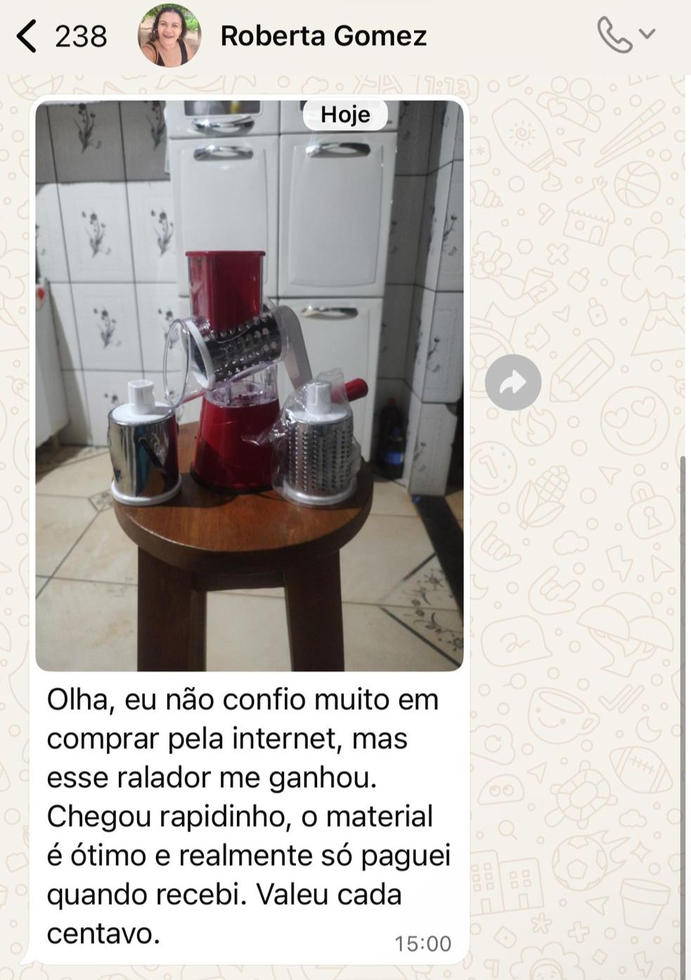 Depoimento de Roberta Gomez sobre a qualidade do ralador